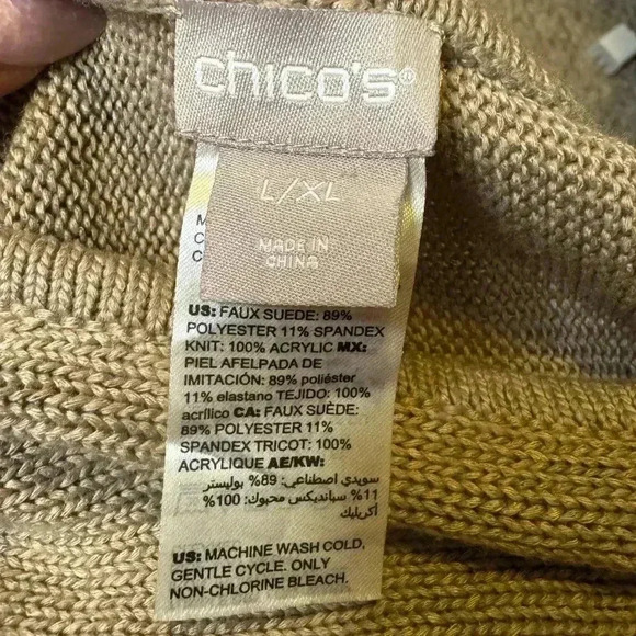 Chico s sueded trim knit poncho tan brown asymmetrical size xl. - Picture 10 of 11